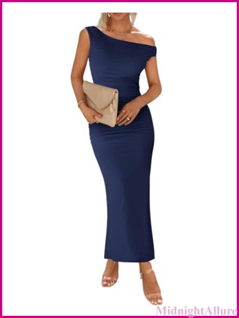 One Shoulder Mesh Bodycon Maxi Dress Ruched Back Slit